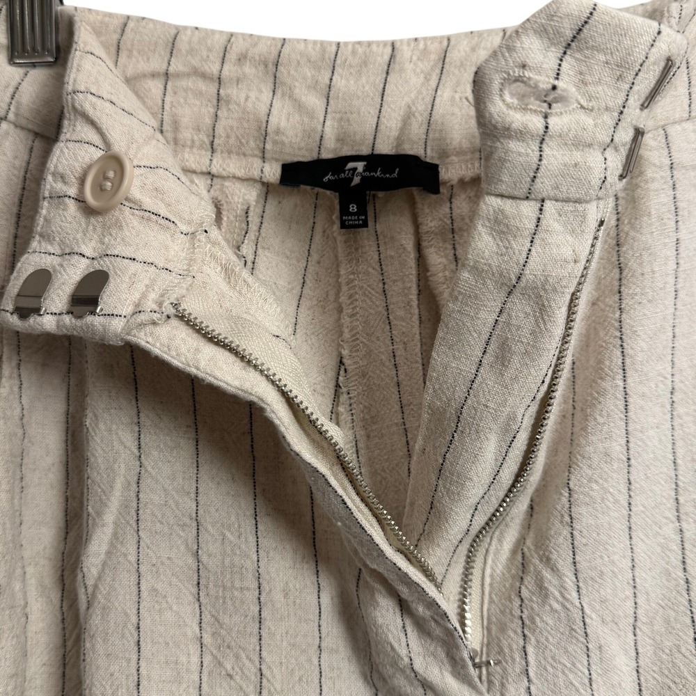 7 For All Mankind Womens Pinstripe Linen Blend Wide Leg Trousers Beige Size 8 - Picture 3 of 8